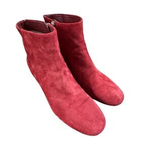 Sam Edelman Red Suede Zip zip Block Heel Ankle Boots Sz 8